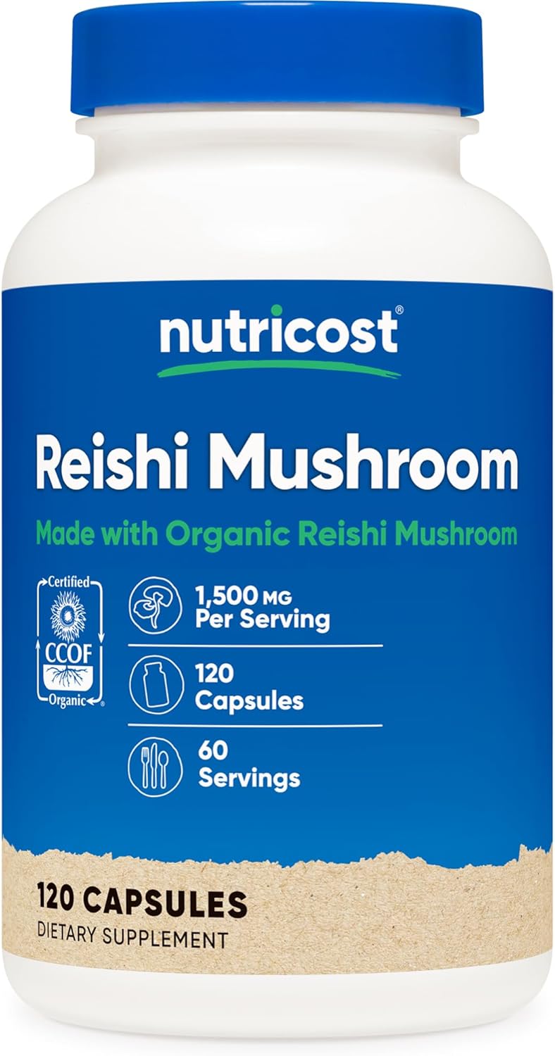 Nutricost Reishi Mushroom Capsules 1500mg 60 Servings  CCOF Certified Made with Organic Reishi Mushroom Vegetarian Gluten Free 750mg Per Capsule 120 Capsules - Image 1