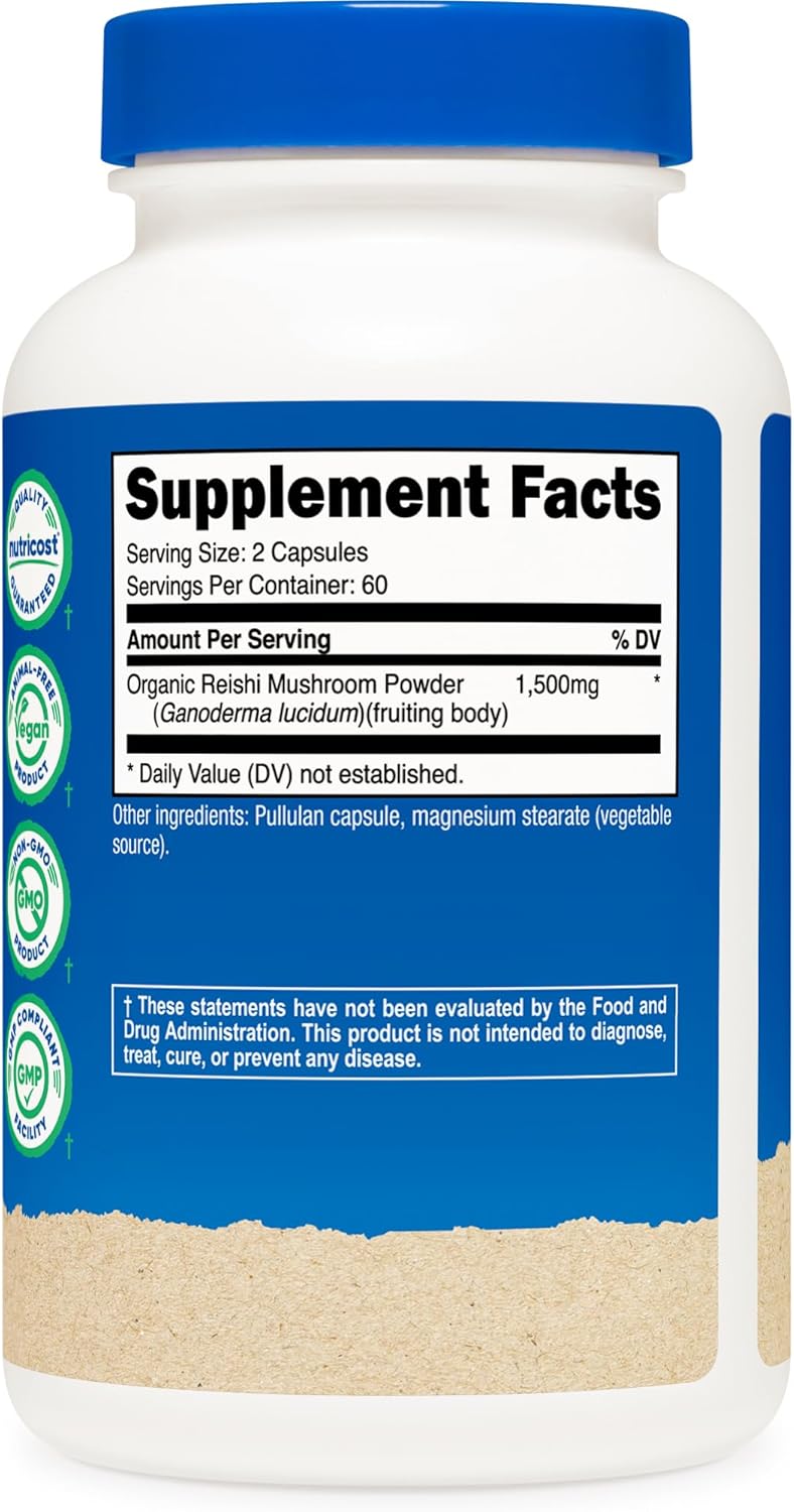 Nutricost Reishi Mushroom Capsules 1500mg 60 Servings  CCOF Certified Made with Organic Reishi Mushroom Vegetarian Gluten Free 750mg Per Capsule 120 Capsules - Image 5