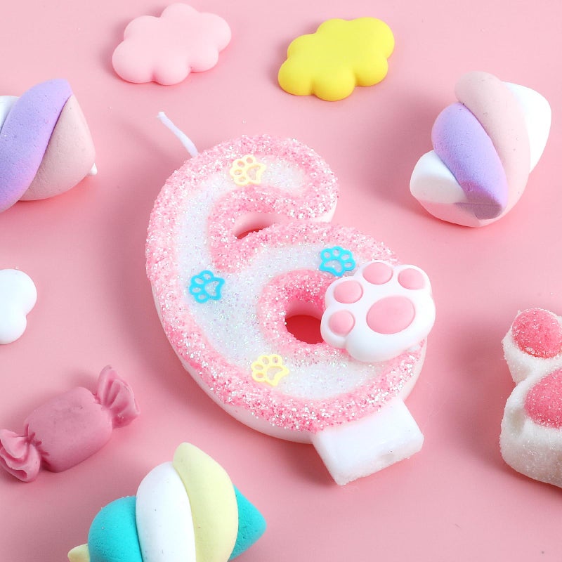 AKURIEEY Dog and Cat 6th Birthday Candle Pink Numbers 6 Candle Paw Cake Topper Cupcake Decorations for Pet Theme Party Decor Anniversary Celebrations Supplies - Image 2