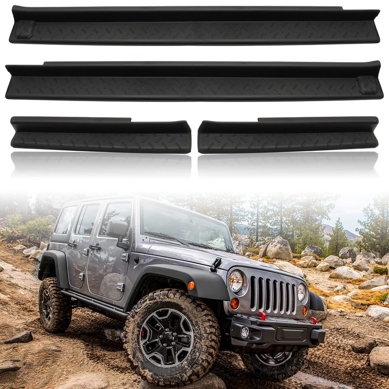 حراس عتبة الأبواب KEWISAUTO لحماية جيب رانجلر JK Unlimited JKU 2007-2018 مجموعة حراس دخول الأبواب الأمامية والخلفية مجموعة لوحات الحماية لجيب رانجلر JK 2007-2018 ملحقات 4 قطع