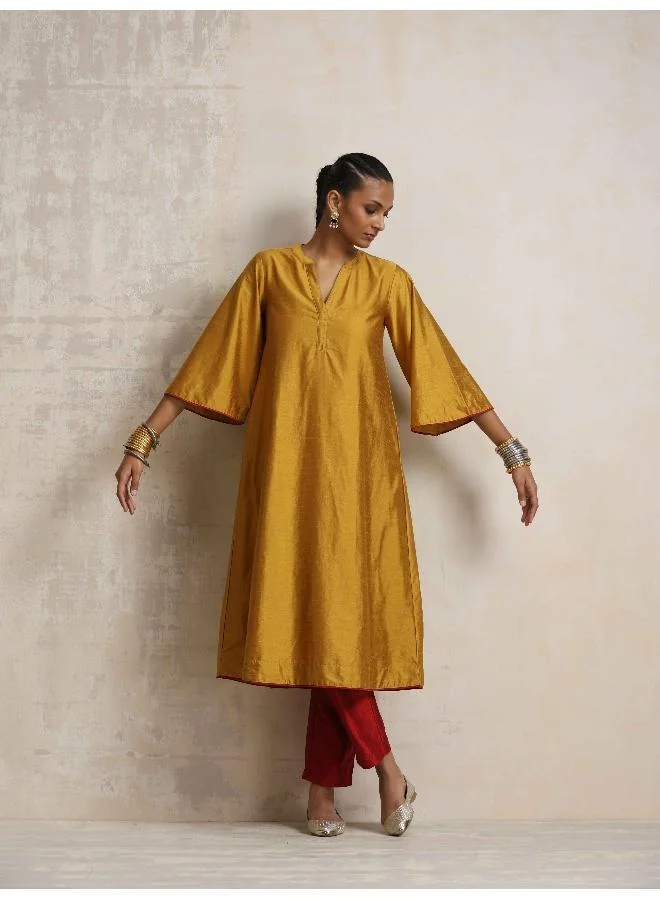 trueBrowns Gold Silk Kurta Set