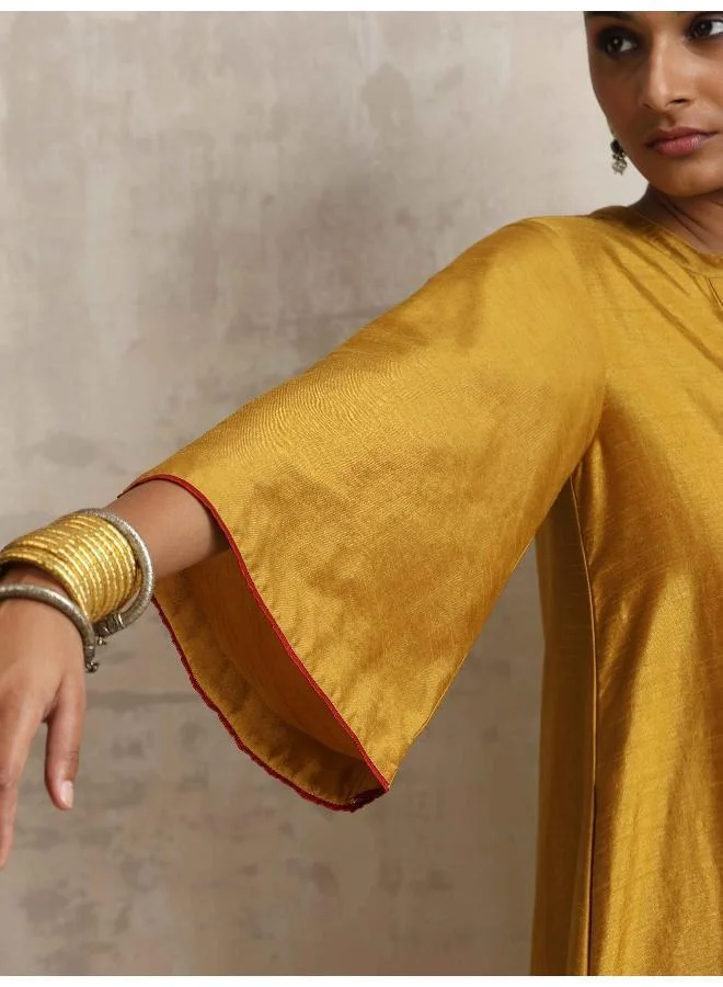 trueBrowns Gold Silk Kurta Set