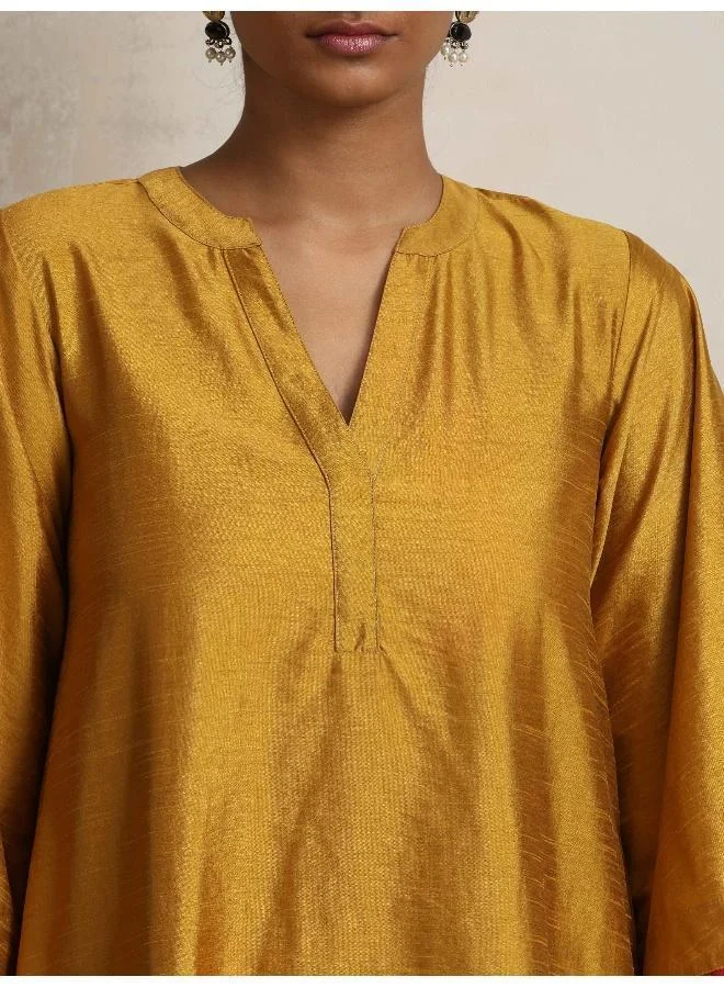 trueBrowns Gold Silk Kurta Set