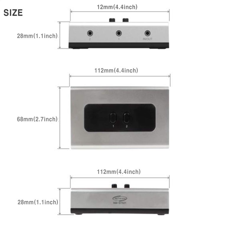 ANTEC صندوق تبديل يدوي ستيريو 3.5 مم ذو منفذين مع AUX لمكبر الصوت (فتحة تثبيت على الحائط مدمجة، متاح للتثبيت على الحائط أو الطاولة) - Image 5