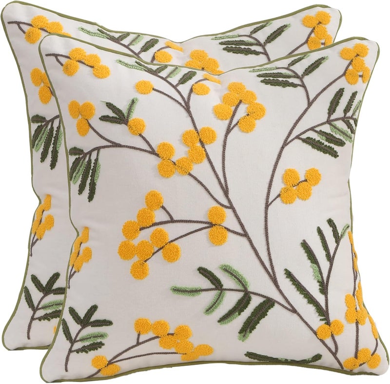 Tosleo مجموعة من 2 أغطية وسائد رمي مطرزة 45 × 45 سم للحديقة والاسترخاء والأريكة ووسائد رمي غرفة المعيشة وغرفة النوم، مجموعة من 2 أغطية وسائد بنمط زهور - Image 1
