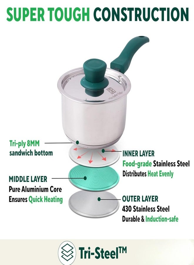 Drumstone 𝓓rumstone (𝟑 𝐘𝐄𝐀𝐑 𝐖𝐀𝐑𝐑𝐀𝐍𝐓𝐘) 1.5 Litre Stainless Steel Saucepan – Non-Stick Cooking Pot with Turquoise Handle for Sauces, Soups, and Everyday Kitchen Use - Image 5