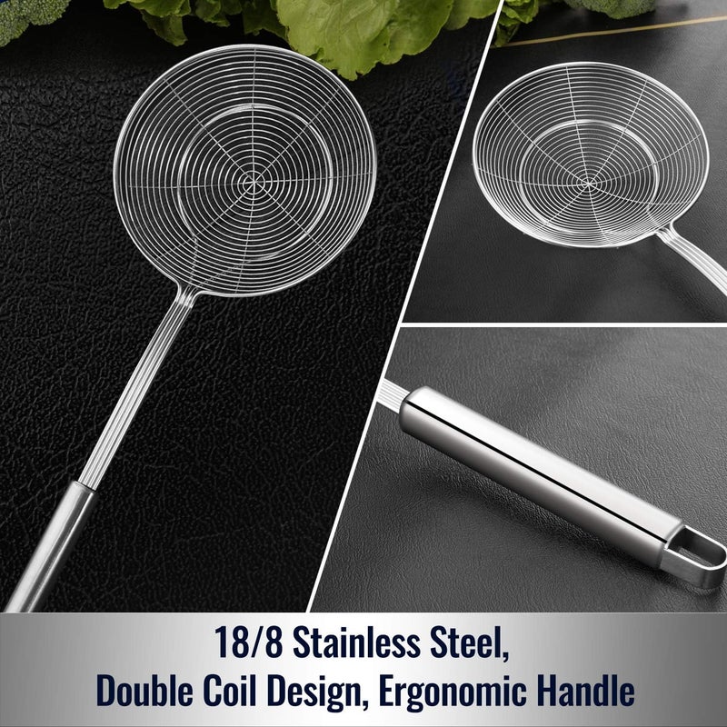 Hiware Solid Stainless Steel Spider Strainer Skimmer Ladle for Cooking and Frying, Kitchen Utensils Wire Strainer Pasta Strainer Spoon, 5.4 Inch - Image 3