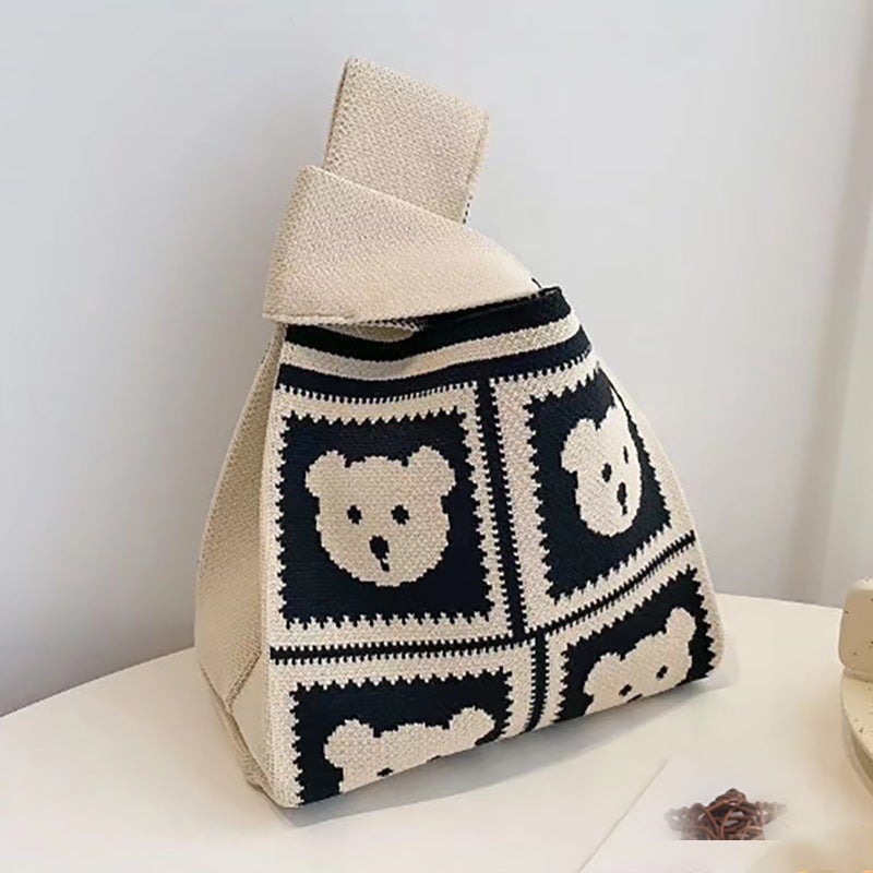Korean Ins Bags, Trendy Women'S Bags, Bear Bags, Knitted Bags, Original Niche Personalized Tote Bags, Open - Image 3