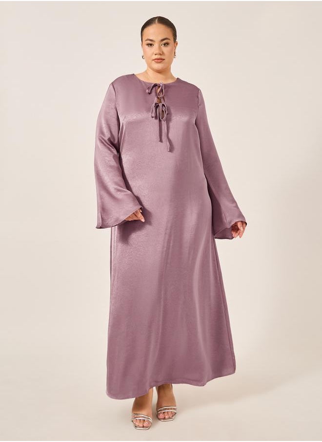 Styli Plus Size Textured Tie-Up Neck A-Line Maxi Dress  - Image 2
