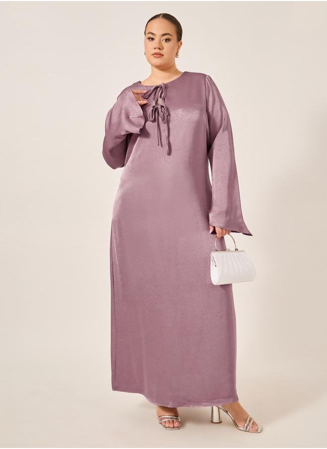 Styli Plus Size Textured Tie-Up Neck A-Line Maxi Dress  - Image 1