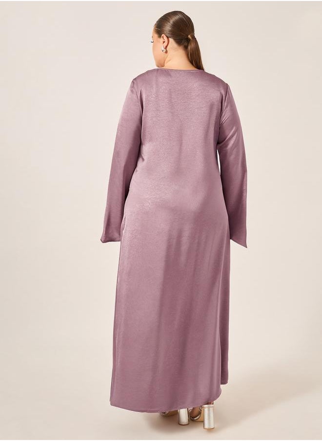 Styli Plus Size Textured Tie-Up Neck A-Line Maxi Dress  - Image 5