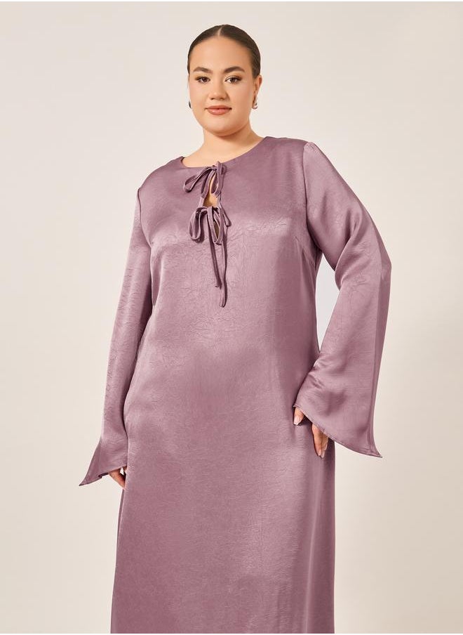 Styli Plus Size Textured Tie-Up Neck A-Line Maxi Dress  - Image 3