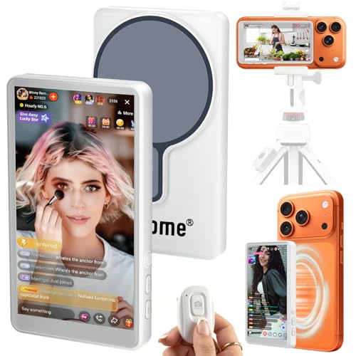 Beinhome Magnetic Selfie Monitor Screen for iPhone & Android,No Delay,Built-in Speaker,Real-Time Screen Sharing,Selfie Monitor for Video Recording, YouTube, TikTok, Live Stream, Cooking, Vlog (Ivory White) - Image 1
