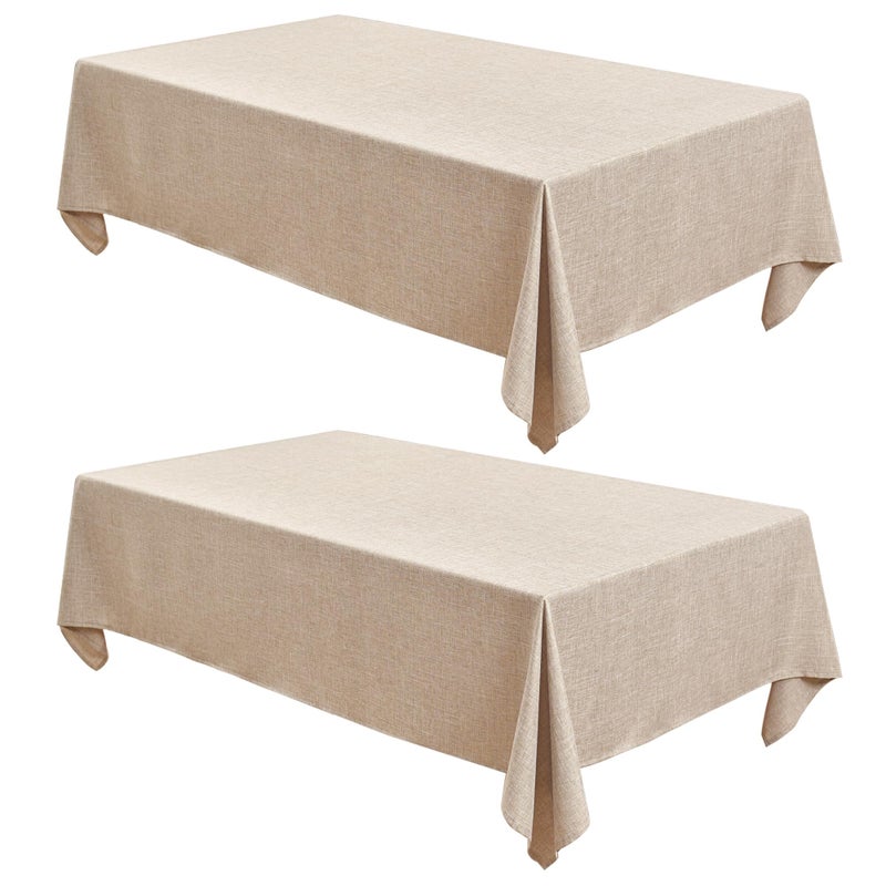 Fitable Fitable Faux Linen Beige Table Clothes 60 x 84 Inch  2 Pack Neutral Tablecloths for Rectangle Tables Faux Burlap Table Covers for Kitchen Dining Wedding Party Farmhouse Outdoor Picnic 