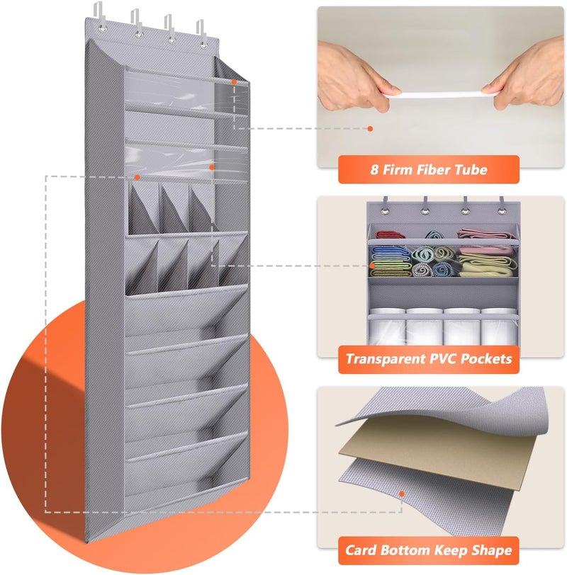 FENTEC 8 Tier Hanging Shoe Storage Organiser, Door Shoe Rack with Deep Pockets and Sturdy Hooks, Space Saving, Grey - Image 5