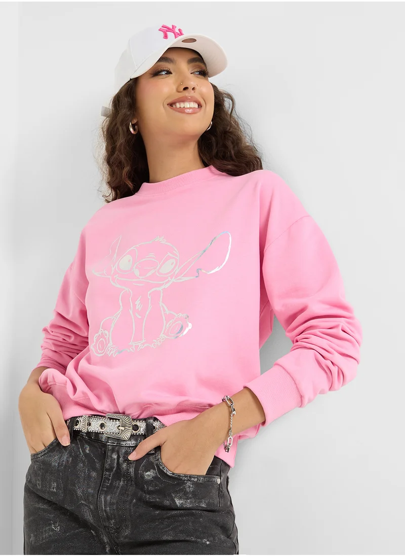 Disney Stitch Oversize Foil Print Sweatshirt