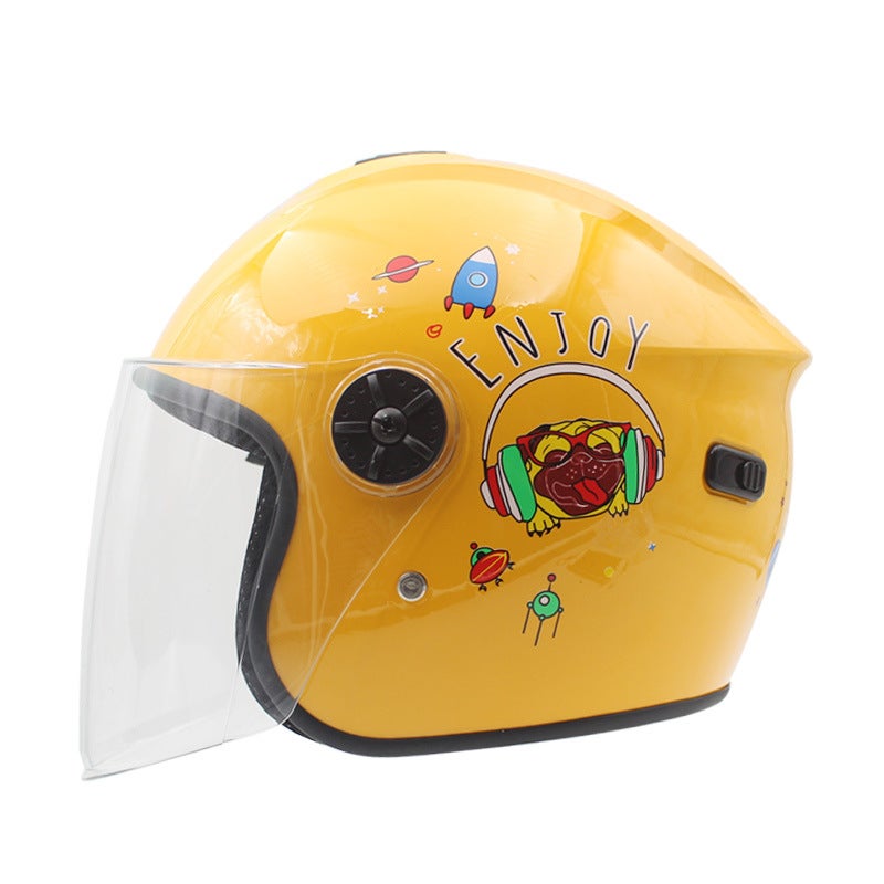 Export childrens cartoon helmet electric battery car Boys and Girls baby helmet universal riding big children protective helmet Yellow Puppy