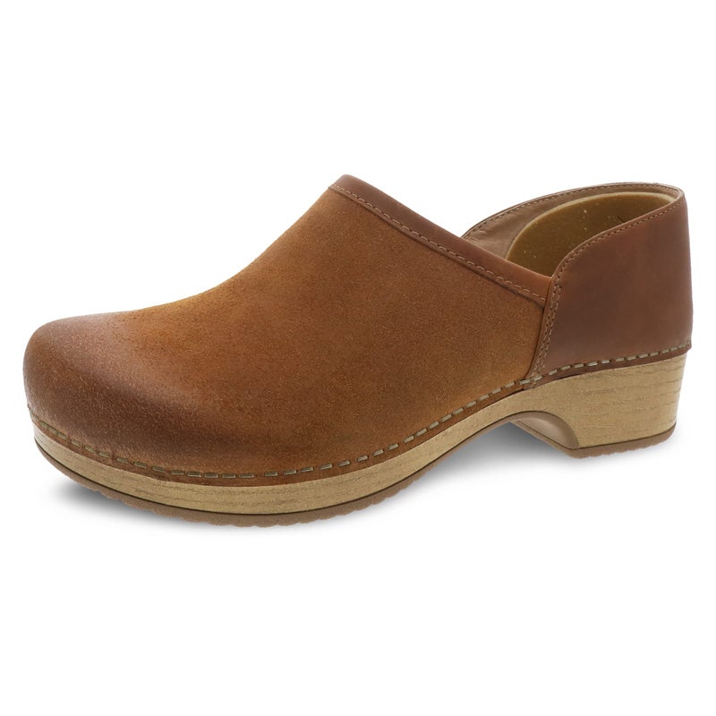 Dansko Brenna Tan Slip On Clogs for Women Memory Foam and Arch Support for All Day Comfort and Support Lightweight EVA Oustole for LongLasting Wear Tan Burnished Suede 758 M US