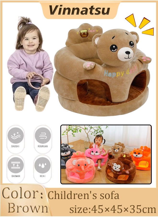 Vinnatsu Vinnatsu Baby Learning Sitting Chair, Baby Sitting Support Seat Sofa, Infant Toddler Cute Cartoon Learning Sitting Sofa-Breathable Crystal Fabric, Perfect Toddler Gift（Brown）  - Image 1