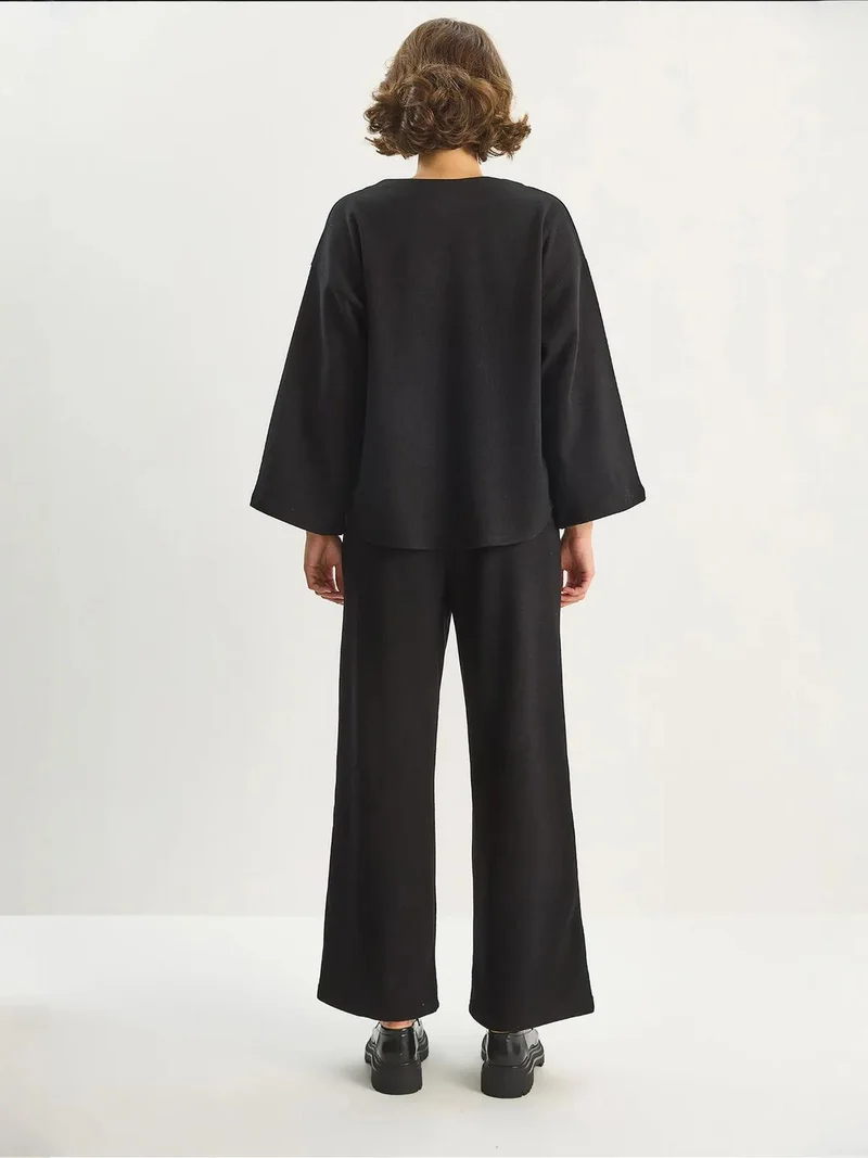 Bianco Lucci Black LUCCI V-Neck Knitted Cardigan and Wide Leg Pants Set for Women | Best Price UAE