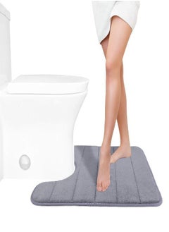 Yimobra Memory Foam Toilet Bath Mat U-Shaped, Commode Contour Rug, Soft and Comfortable, Super Water Absorption, Non-Slip, Thick, Machine Wash and Easier to Dry for Bathroom, 24 X 20 Inches, Grey