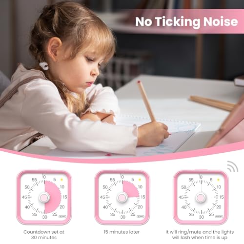 InfPokid Visual Timer for Kids with Pause Function, 60 Minute Countdown Timer for Kids Desk Study, Teaching, Kitchen Cooking, Office Meetings, Time Management for ADHD (Pink) - Image 5