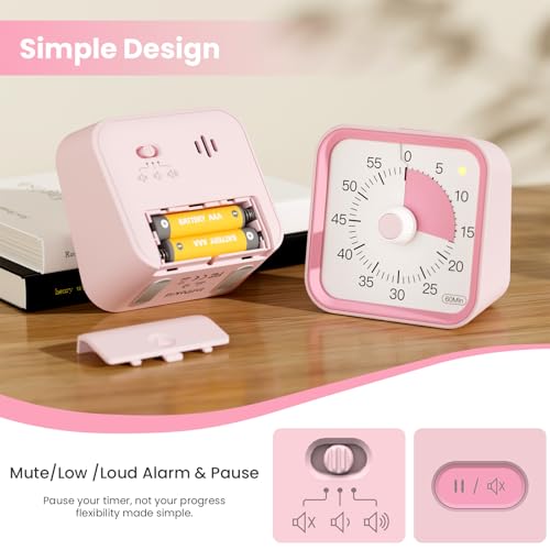 InfPokid Visual Timer for Kids with Pause Function, 60 Minute Countdown Timer for Kids Desk Study, Teaching, Kitchen Cooking, Office Meetings, Time Management for ADHD (Pink) - Image 4