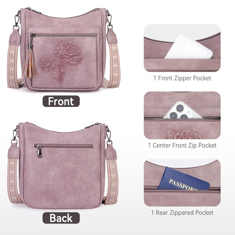 VIMUTI Crossbody Bags for Women Trendy Vegan Leather Hobo Purses Embossed Shoulder Handbag Lightweight Travel Purse (08-Purple) - Image 5