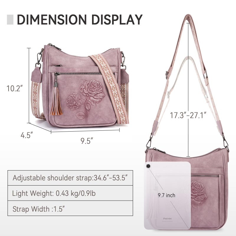 VIMUTI Crossbody Bags for Women Trendy Vegan Leather Hobo Purses Embossed Shoulder Handbag Lightweight Travel Purse (08-Purple) - Image 3