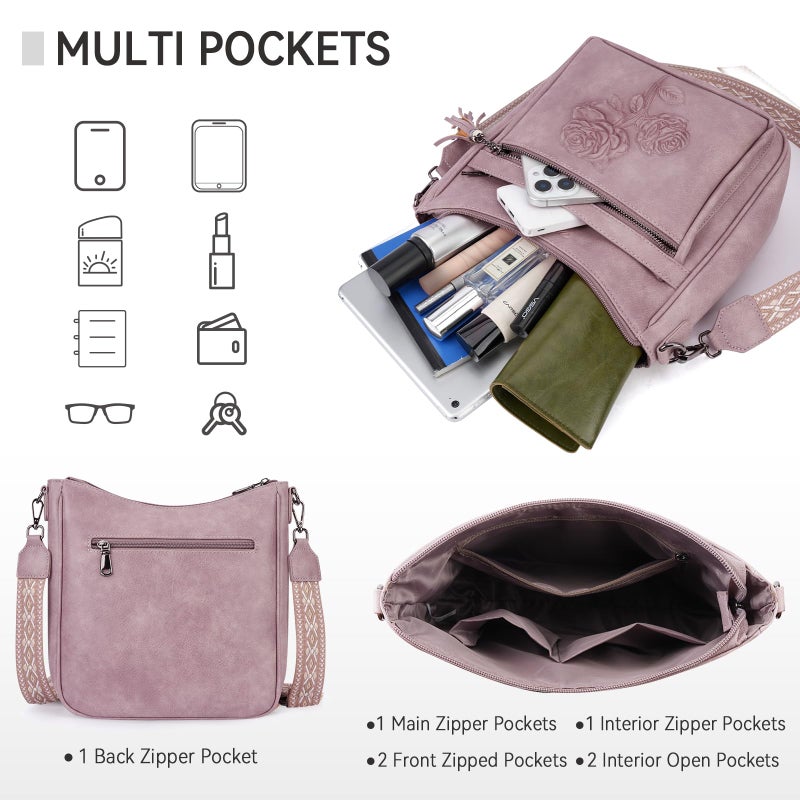 VIMUTI Crossbody Bags for Women Trendy Vegan Leather Hobo Purses Embossed Shoulder Handbag Lightweight Travel Purse (08-Purple) - Image 4