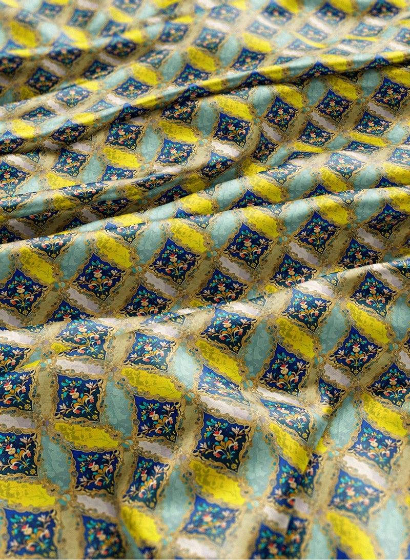 Vellato Al Lail Aramny Silk Fabric By The Yard Blue Yellow Floral Pattern Jalabiya Makhweer Dressmaking 58 Inches Width - Image 3