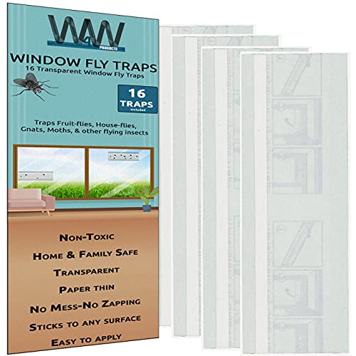 W4W Flies & Bug Window Fly Trap - Indoor / Outdoor Non Toxic Clear Window Fly Traps - 16 Pack - Image 1