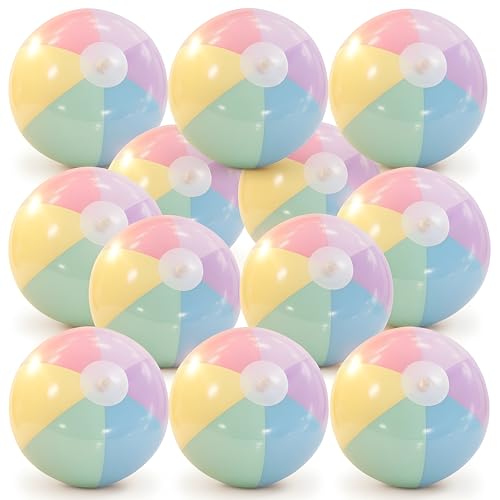MiniInflat 12 Pcs Pastel Inflatable Beach Balls Bulk Pastel Color Jumbo Big Beach Balls Baby Shower Birthday Summer Swimming Party Decorations Favor Water Games10 InchMacaron Color - Image 1