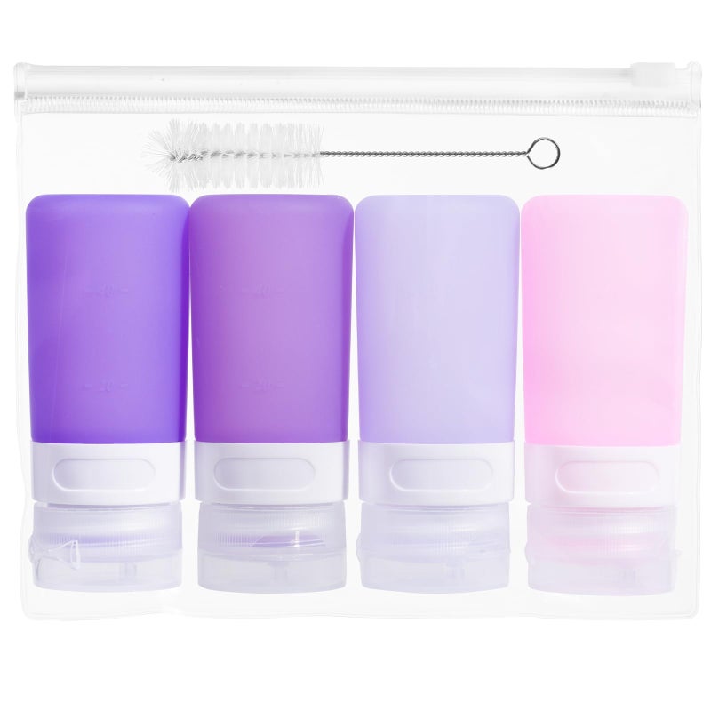 MICEBAY Condiment Squeeze Bottles for Sauces, 2-oz Mini Silicone Salad Dressing Container to Go with Snack Storage Bag, Leakproof Sauce Bottles for Lunch Box, 4 Pack, Purple - Image 1