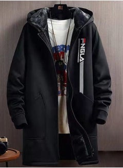 Autumn and Winter Mid-length Fleece Windbreaker Jacket Men's Plus Size Hooded Top