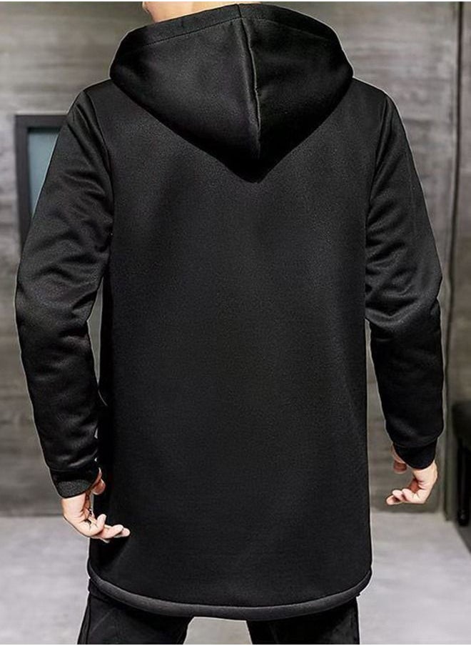 NIBEMINENT - Autumn and Winter Mid-length Fleece Windbreaker Jacket Men's Plus Size Hooded Top - Image 1