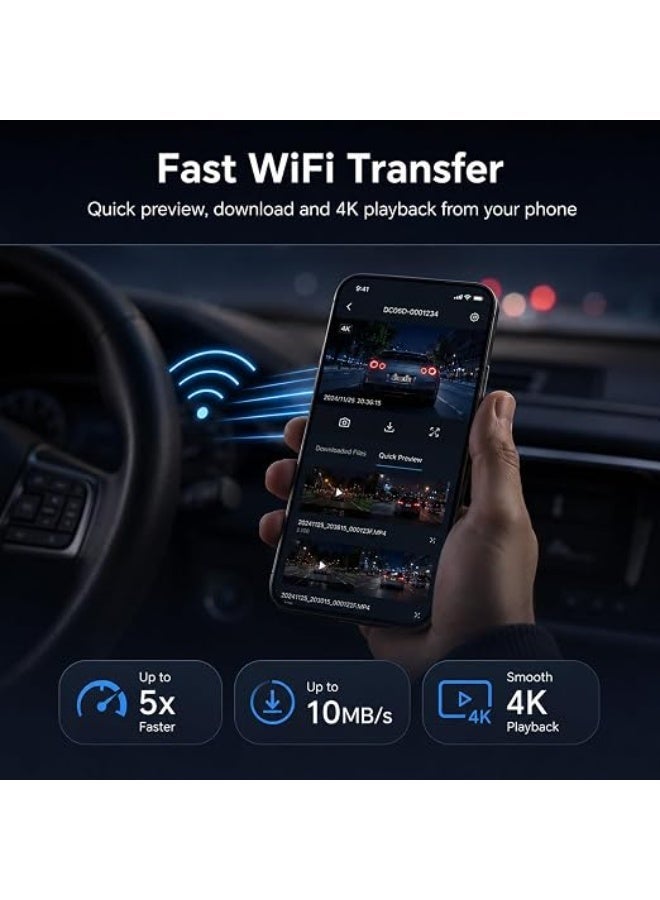 كاميرا سيارة داش كام مزدوجة بدقة 4K أمامية و1080P خلفية مع GPS وWiFi وشاشة 1.47 بوصة ورؤية ليلية ومراقبة الركن - Image 5