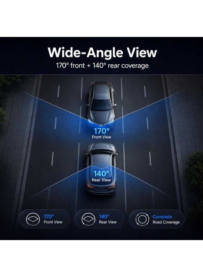 كاميرا سيارة داش كام مزدوجة بدقة 4K أمامية و1080P خلفية مع GPS وWiFi وشاشة 1.47 بوصة ورؤية ليلية ومراقبة الركن - Image 3