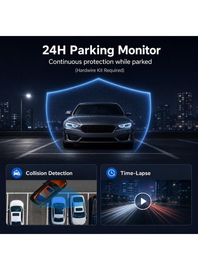 كاميرا سيارة داش كام مزدوجة بدقة 4K أمامية و1080P خلفية مع GPS وWiFi وشاشة 1.47 بوصة ورؤية ليلية ومراقبة الركن - Image 4