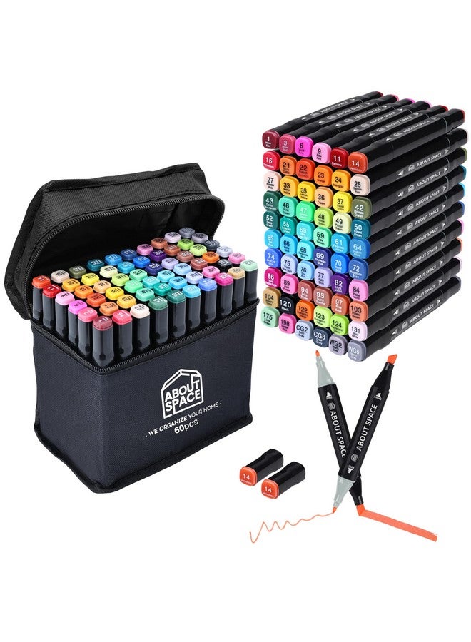 ABOUT SPACE Dual Tip Art Markers 60 Colours With Carrying Case For Painting Sketching Calligraphy Drawing Odorless&Non Toxic Twin Head Permanent Colouring Markers For Kids Adult Beginners|Assorted - Image 1