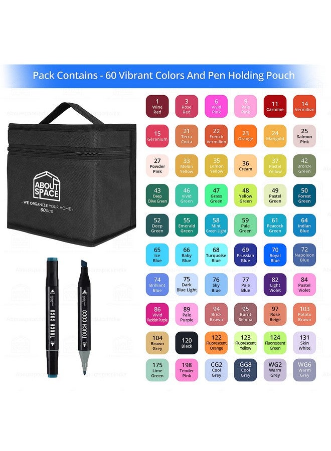 ABOUT SPACE Dual Tip Art Markers 60 Colours With Carrying Case For Painting Sketching Calligraphy Drawing Odorless&Non Toxic Twin Head Permanent Colouring Markers For Kids Adult Beginners|Assorted - Image 4