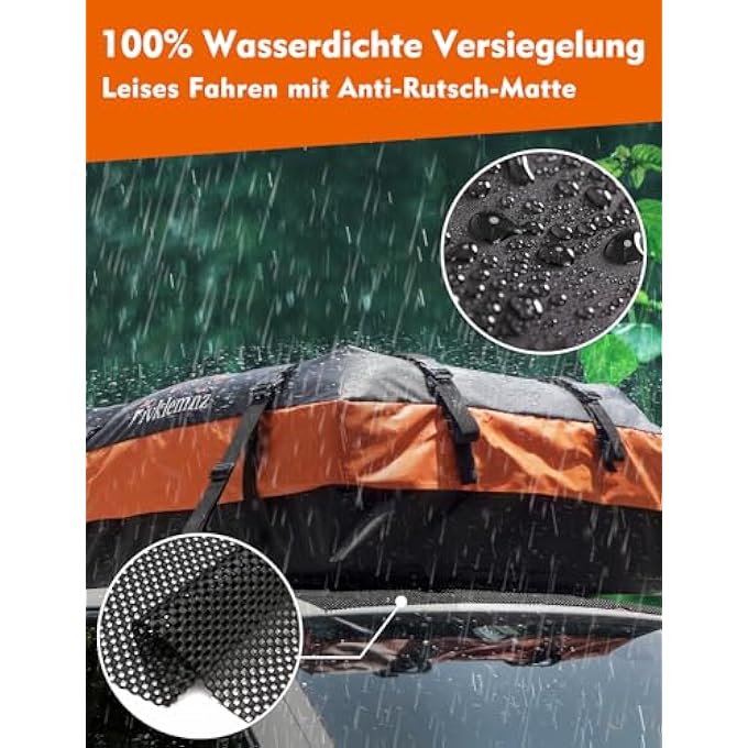 rayihni صندوق سقف السيارة، حقيبة رف السقف، مقاومة للماء لجميع أسطح المركبات مع/بدون رف pannier، تشمل حصيرة غير قابلة للانزلاق + أحزمة معززة + 6 خطافات أبواب + قفل أمتعة (15 قدم مكعب) - Image 2