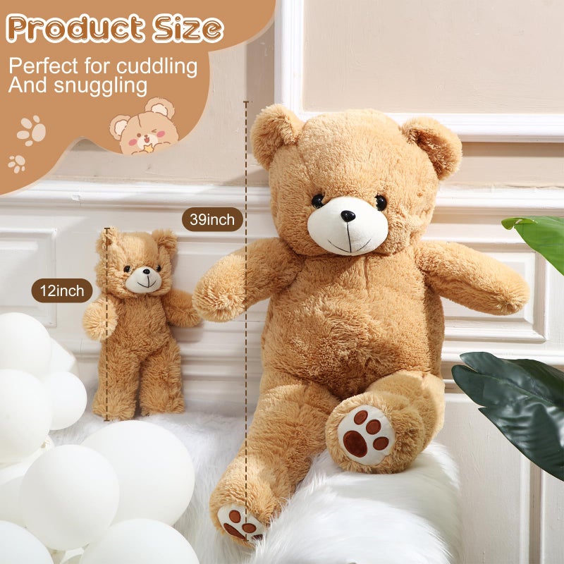 Liliful 2 Pcs 39 Inch Large Plush Bear Stuffed Animal Cute Giant Mommy and Baby Bear Light Brown Toy for Christmas Birthday Baby Shower Favors - Image 2