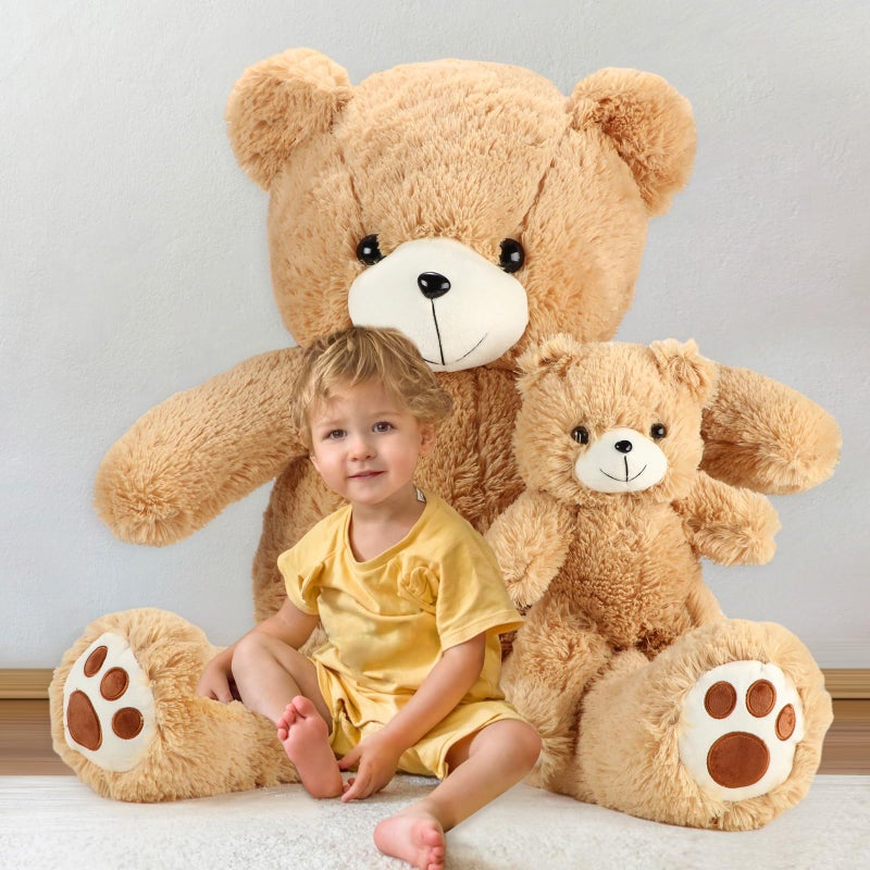Liliful 2 Pcs 39 Inch Large Plush Bear Stuffed Animal Cute Giant Mommy and Baby Bear Light Brown Toy for Christmas Birthday Baby Shower Favors - Image 1