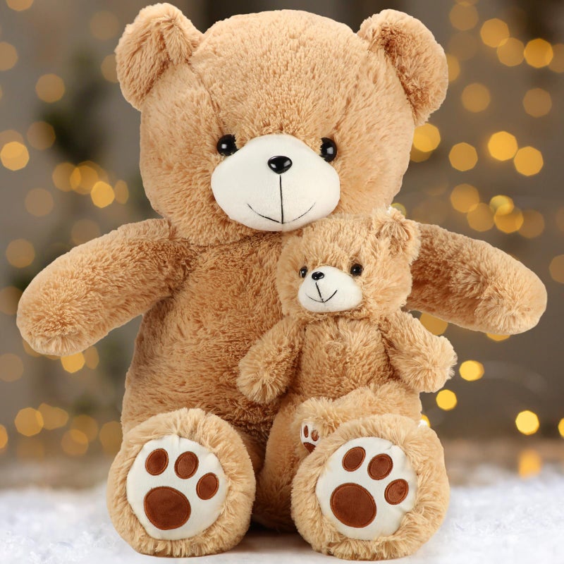 Liliful 2 Pcs 39 Inch Large Plush Bear Stuffed Animal Cute Giant Mommy and Baby Bear Light Brown Toy for Christmas Birthday Baby Shower Favors - Image 4