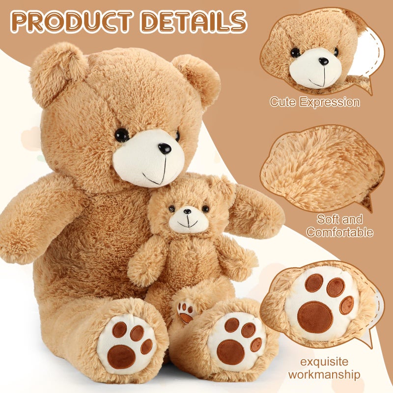 Liliful 2 Pcs 39 Inch Large Plush Bear Stuffed Animal Cute Giant Mommy and Baby Bear Light Brown Toy for Christmas Birthday Baby Shower Favors - Image 3