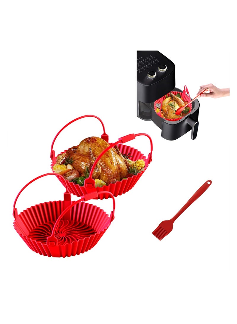 SYOSI Air Fryer Silicone Liner, 8 inch Food Grade Reusable Silicone Air Fryer Liners/Baskets/Pots with Basting Brush, 2 Pack Air Fryer Accessories for Replacing Parchment Liner Paper, Easy to Clean - Image 1
