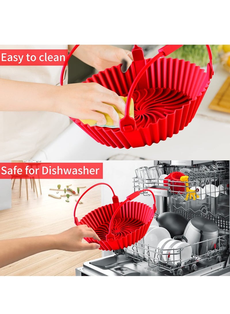 SYOSI Air Fryer Silicone Liner, 8 inch Food Grade Reusable Silicone Air Fryer Liners/Baskets/Pots with Basting Brush, 2 Pack Air Fryer Accessories for Replacing Parchment Liner Paper, Easy to Clean - Image 4