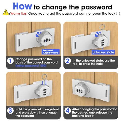 YogePote Mechanical Password Rotary Hasp Locks, Cabinet Locks with Combination, Door Security Gate Locks for Small Doors, Cabinets, Barn Door, Bathroom, Outdoor, Closet, Fence (White) - Image 3