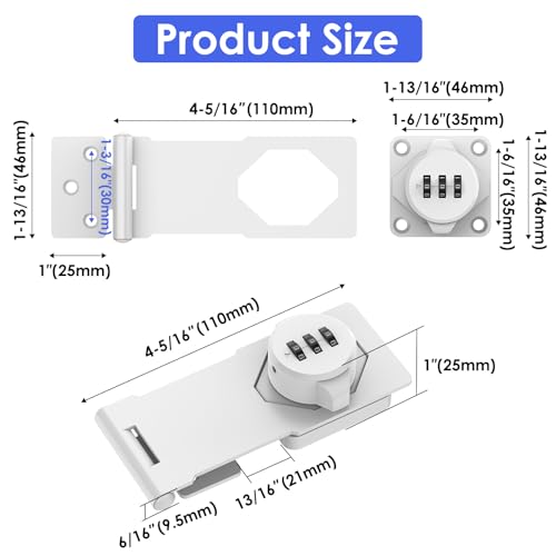 YogePote Mechanical Password Rotary Hasp Locks, Cabinet Locks with Combination, Door Security Gate Locks for Small Doors, Cabinets, Barn Door, Bathroom, Outdoor, Closet, Fence (White) - Image 5